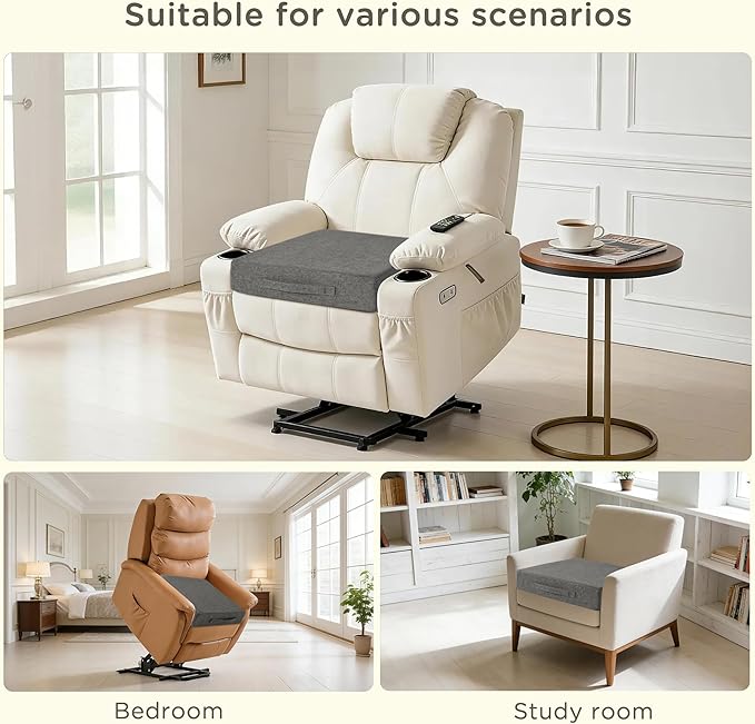 Recliner Cushions for Elderly Square Chair Pads with Non-Slip Bottom for Couch Armchairs Booster Comfy 20"x20"x3.8" Recliner Cushion for Long Sitting with Washable Cover 1 Pack Light Grey