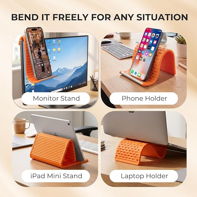SEANCHEER 2026 Portable Foldable Phone Stand,Flexible Silicone Aluminum Phone Holder, Hands Free Adjustable,Anti-Slip&Scratch Cellphone Desk Travel Stands for iPhone,Tablet,Laptop