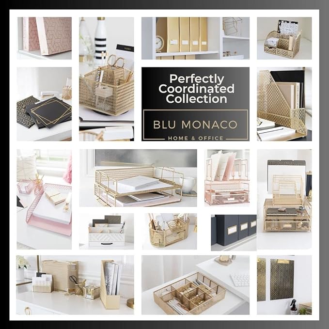 BLU MONACO | Cardboard Magazine File Holder Set of 6 Black | Vertical Magazine File Holder with Gold Label Slots | Standing File Holder and Cardboard Bins for Shelves Desk Storage