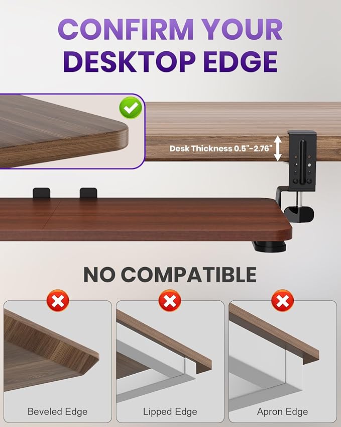 Ergonomic Keyboard Tray Under Desk, Pull Out with Adjustable C-clamp, 25.6 (31.5 Including Clamps) x 11.8 Inch Slide Out Computer Keyboard Drawer Mouse Tray for Typing, Large & Walnut