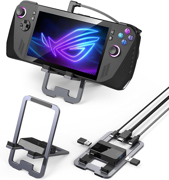 5-in-1 Ultra-Thin Foldable Gaming Docking Station for Switch 2, Steam Deck, ROG Ally X, Legion Go, Laptops, Portable Universal USB-C Hub with HDMI 4K@60Hz, PD 100W Charging, Adjustable Stand