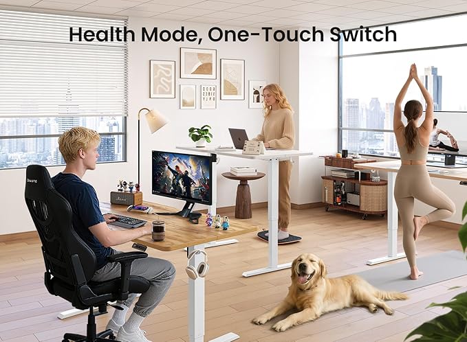 BANTI 63 × 28 Inches Standing Desk, Ergonomic, Electric Height Adjustable, Sit and Stand Up, Computer Office Desk with Splice Board, White Frame/White Top