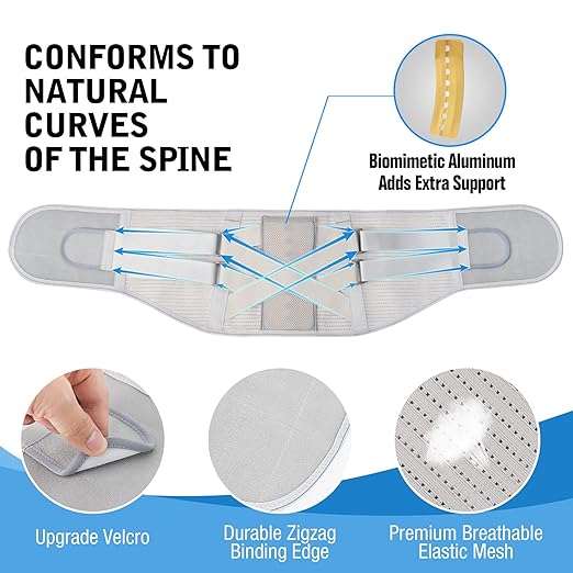 Back Brace for Lower Back Pain - Lumbar Support with Bionic Support System, Adjustable Belt for Men Women, Relieves Sciatica, Herniated Disc, Scoliosis, Posture Correction for Workout, Daily Use, Heavy Lifting(Grey,Medium)