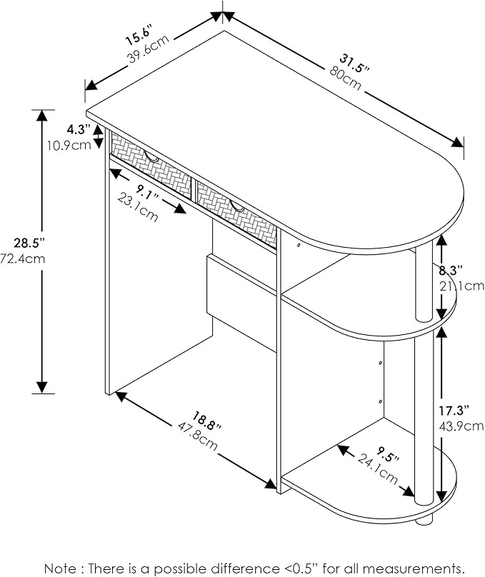 Furinno GO GREEN Desk, 31.5" Wide Gaming Desk with 2 Side Shelves and Storage Bins, Computer Desk, Office Desk for Home Office, Study Room, Dorm, Bedroom, Espresso