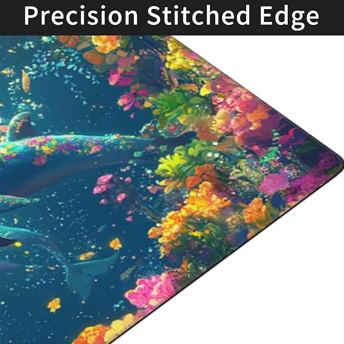 3XL Huge Ocean Mouse Pads Oversized 48"x24" - Extra Large Gaming XXXL Mouse Pad for Full Desk - Whales Marine Life Mousepad with Stitched Edges Non-Slip Rubber Base, Desk Mat