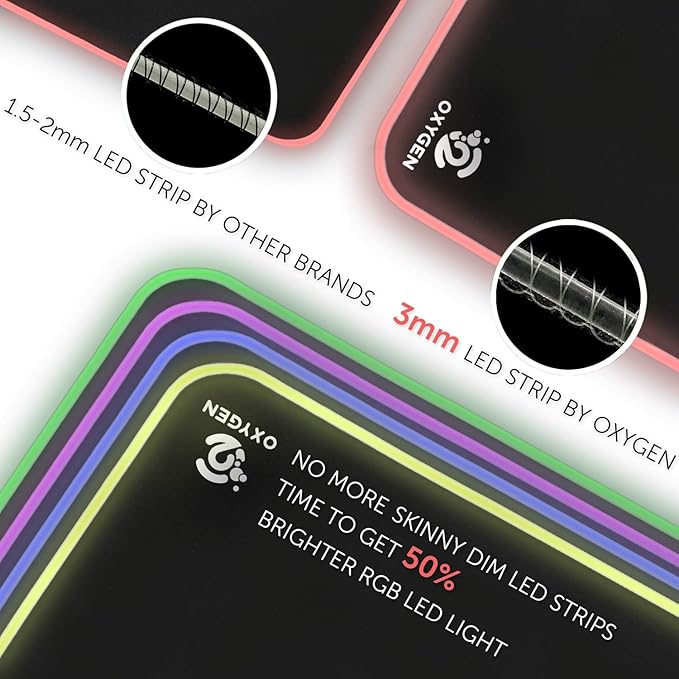 RGB Gaming Mouse Pad by Oxygen, Ultra Bright LED Light&Soft Large Extended Mousepad with 14 Lighting Modes, Water Resistance, Non-Slip Rubber Base Keyboard Mat, 31.5 X12 inch X 4mm, Black