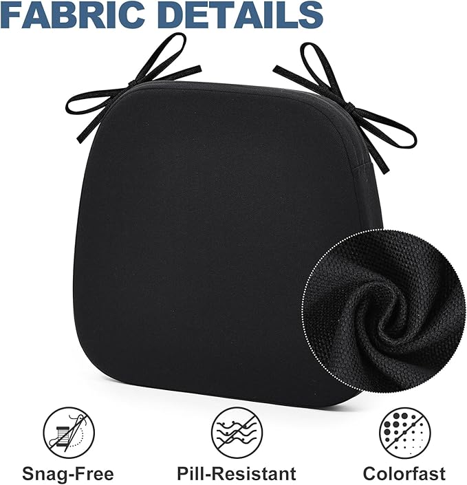 Shinnwa Chair Cushion for Dining Chair, Non-Slip Kitchen Chair Cushion with Detachable Straps and Machine Washable Cover, 17x16x2in, Black
