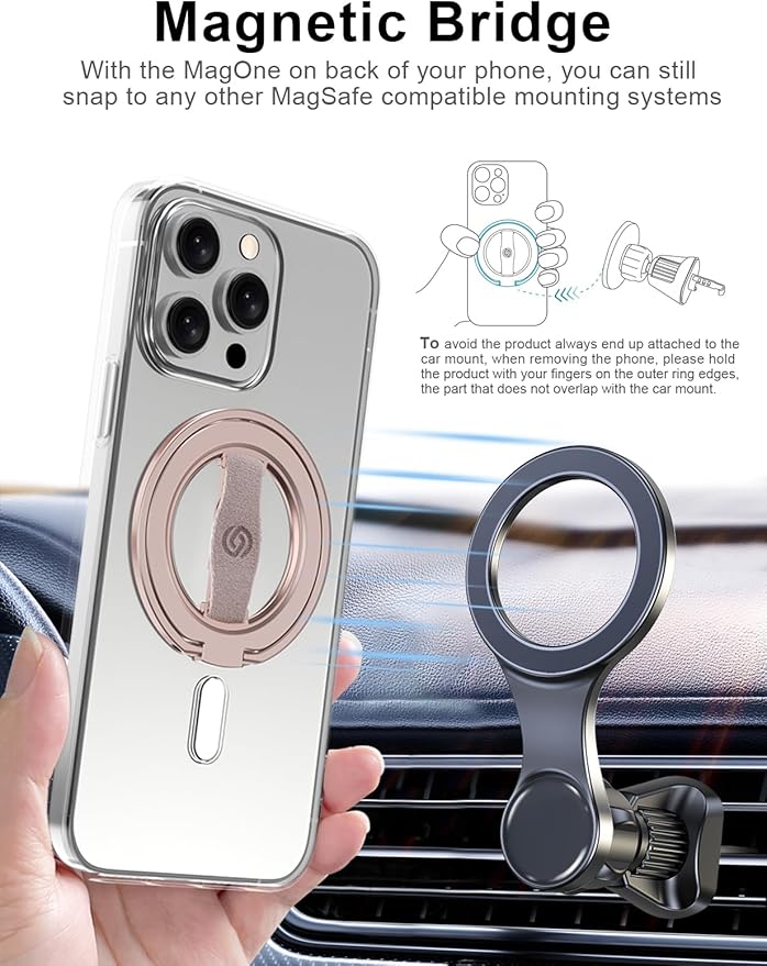 EWA MagOne 3rd Gen [Compatible with MagSafe] Phone Grip Stand with Finger Strap, Removable Magnetic Ring Holder Kickstand Loop for iPhone 17,16,15,14,13,12 Series (Pink)