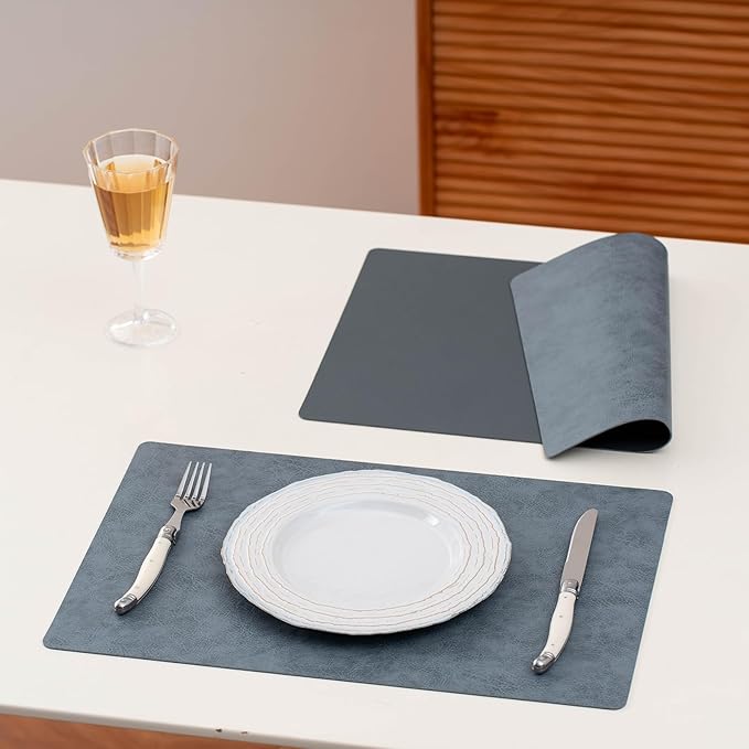 Placemats Set of 4 Reversible Dual-Color Table Placemats, Faux Leather 100% Waterproof Oil-Proof Wipeable Place Mats, Heat Resistant Dual Sided Table Mats for Kitchen/Dining/Party (Gray