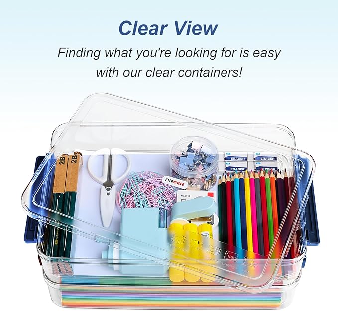 CATOOMUU 16 Pack Clear Plastic Storage Boxes with Lids, 9x13 Inches Shallow Flat, 5.5 Qt, Stackable Cases with Snap-Tight Latch, Organizer for Paper, A4 Files, Documents, Arts, Scrapbooking & Crafts