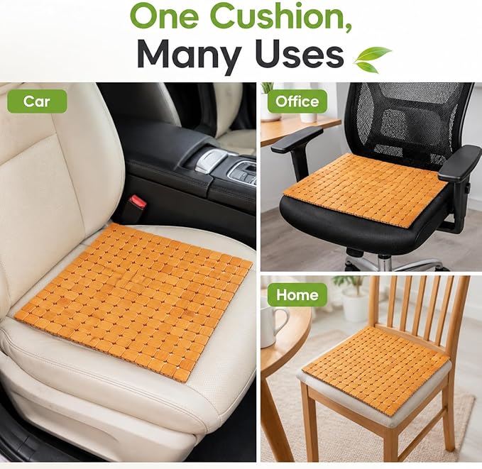 DECHOUS Natural Bamboo Chair Cushion Summer Cooling Car Seat Cover Pad for Office Chair - Breathable Seat Cushion Mat Comfort and Durability - 16.2 Inch