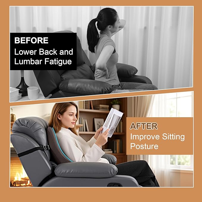 HOMBYS Extra Long Lumbar Support Pillow for Recliner Chair, 50D Molded Memory Foam Back Support Cushion with Full Back Support, Ergonomic Design & Breathable Cover (Brown)