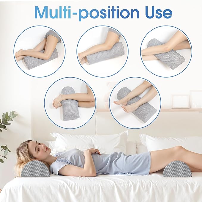 TranquilRelax 2 Pack Knee Pillow for Back Sleeping Memory Foam Half Moon Bolster Pillow for Legs, Under Knee Support, Ankle & Foot Comfort Orthopedic Pillow for Side Sleepers, Grey