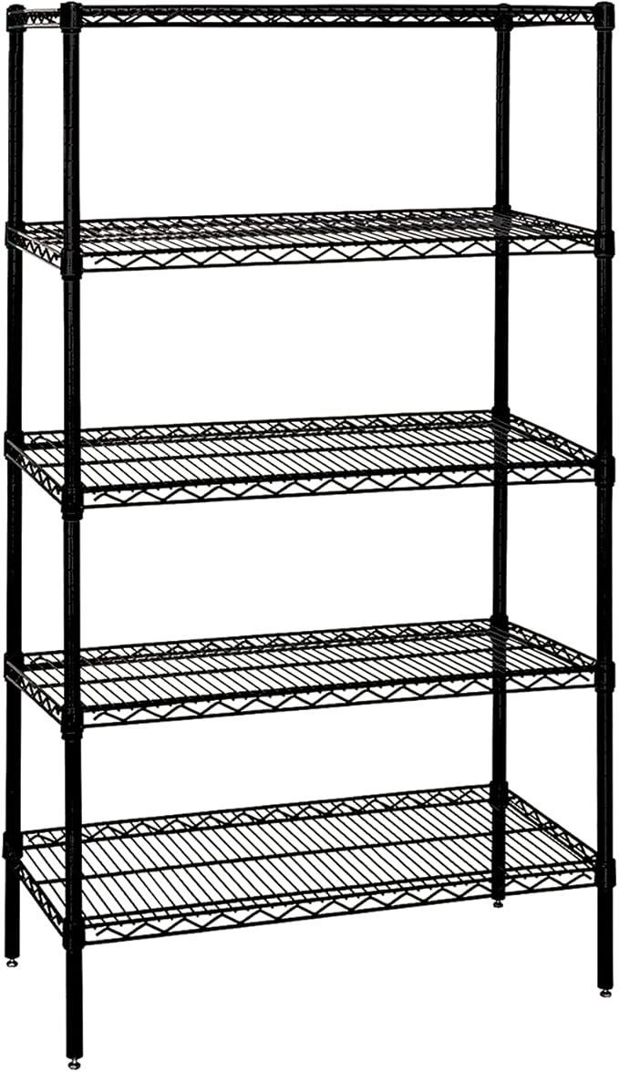 QUANTUM STORAGE SYSTEMS WR63-2460BK-5 Starter Kit Wire Shelves Black Epoxy 5 Shelves 63" H x 60" W x 24" D