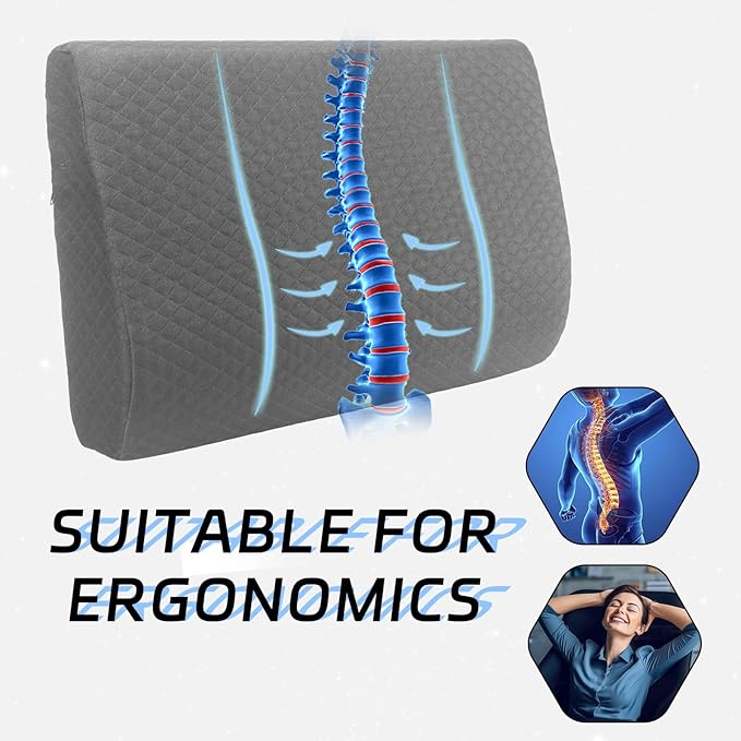 Lumbar Support Pillow for Recliner, Memory Foam Back Cushion with Adjustable Straps for Comfort & Back Relief, Perfect for Seniors, Home Use & Relaxation, 20x14x5 in, Grey