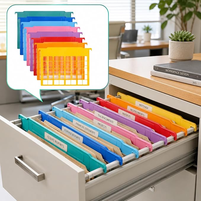 party greeting 16 Pack File and Folder Dividers 9x11.4 Inches Plastic Hanging Filing Cabinet Dividers Organizers Insertable File Separators Supplies for Office Drawer Organization (Rainbow)