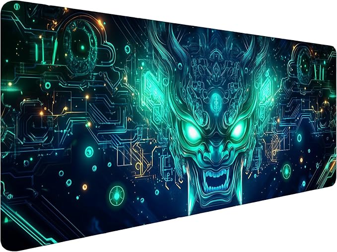 Ghost Mask Desk Mat Geometric Futuristic Tech Neon Green Mousepad XL Large Gaming Mouse Pad Laptop Keyboard Mat Desk Pad 31.5"x11.8" Office Computer Keyboard Laptop Home