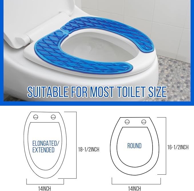 Rossesay Gel Toilet Seat Cushion Washable Toilet Seat Padded Riser Cushion Portable Adhesive Cover for Pain Relief Comfort for Elderly Handicapped Seniors(Blue)