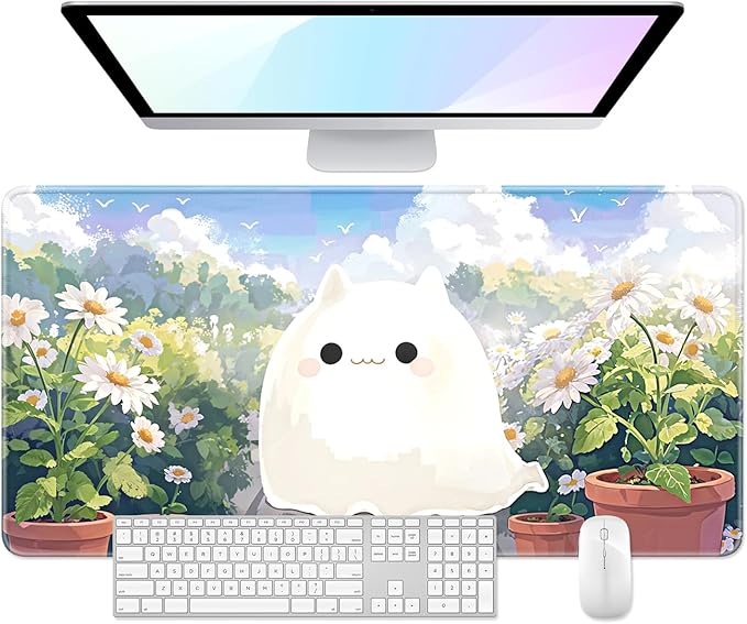 Desk Pad, 32" x 16" XXXL Extended Large Gaming Mouse Pad, Desktop Decor Desk Mat, Men Women Office Supplies and Accessories, Cute Anime Mouse Mat for Laptop & Keyboard, Cute Ghost