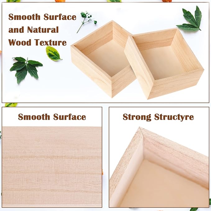 8 Pack Unfinished Wooden Box, 6 x 6 Inch Square Rustic Small Wooden Box Craft Organizer Container for Storage, Home Decor, Art Collectibles, Desktop Decor, Succulent Plant Pot, Drawer, DIY Craft