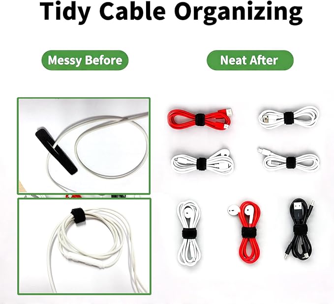 Patu Reusable Fastening Charging Cable Ties - 30 Pcs 2 Inch Slotted Microfiber Cloth Hook and Loop Cord Management Wire Organizer Straps, Black