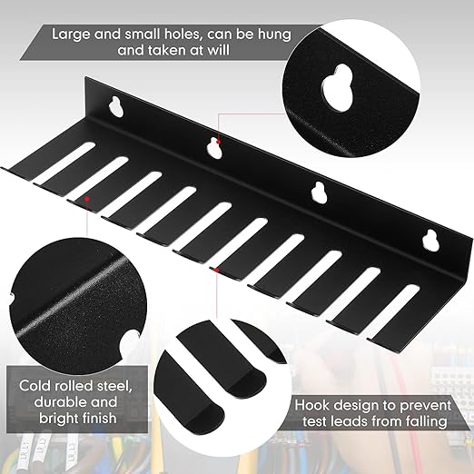 Beeveer 4 Pcs 10 Slots Wall Mountable Cable Hanger, Cable Rack Organizer Holder with Slots Width from 5-9mm, Sturdy Cables Holder Black for Cord Management Rack Home Office Studio