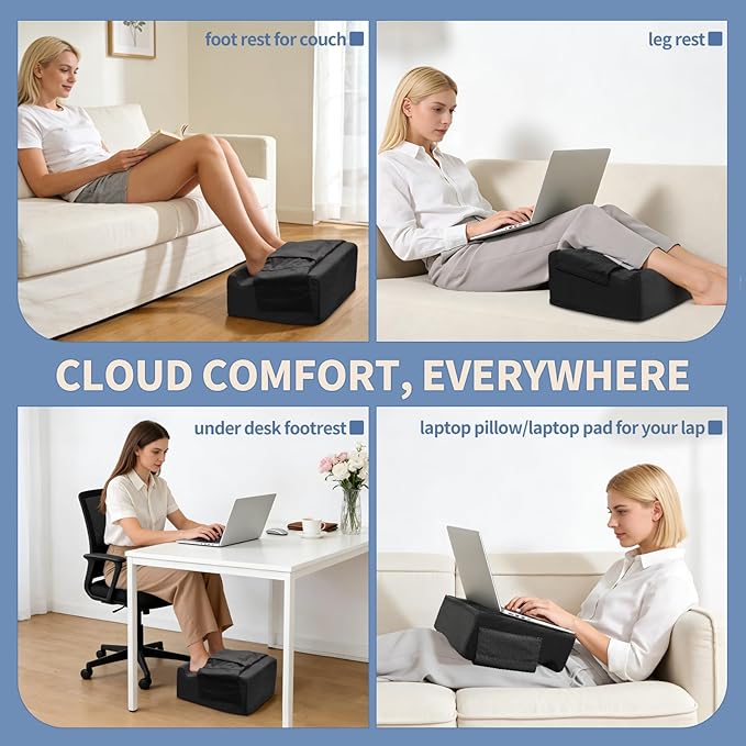 Ergonomic Foot Rest for Under Desk at Work – 15° Tilt Angle Under Desk Footrest with High-Resilience Foam, Velvet Top & Non-Slip Base, Comfortable Foot Stool for Office Chair and Home, Black