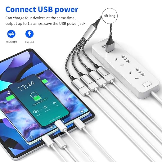 Fidioto USB Y Splitter, A 1 Male to 4 Female USB Extension Cable, USBA Splitter Support Charging and Data Transfer for Printer/Keyboard/Flash Drive/PlayStation/Laptop/LED Etc