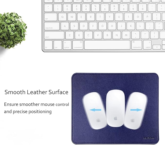 MelVan PU Leather Mouse Pad with Stitched Edge, Wood Mousepad, Waterproof Gaming Mouse Pad Mat for Computers, Laptop, Office & Home, 10.2" x 8.3", 1 Pack (Navy Blue)