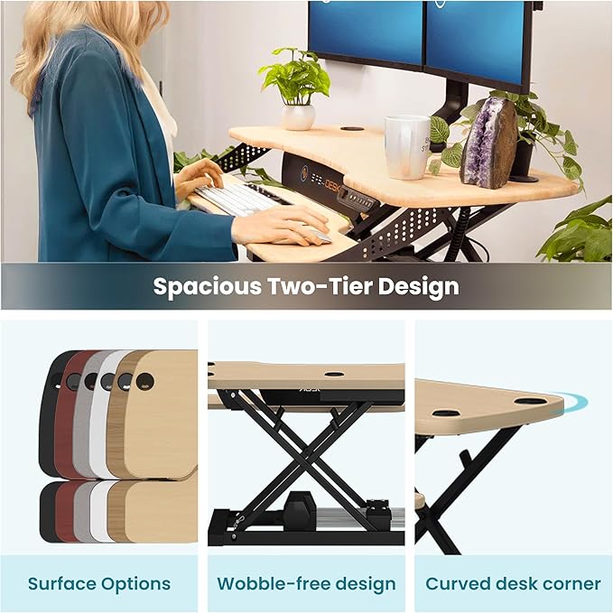 VERSADESK PowerPro 36 Inch Electric Standing Desk Converter – Push-Button Height Adjustable Sit to Stand Desk Riser for Dual Monitors & Laptop – Motorized Desktop Workstation with Wide Keyboard Tray