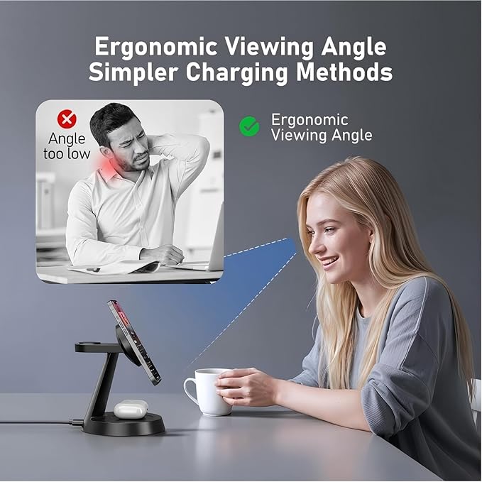 iPhone Charging Station 3 in 1 Wireless Charger for Apple Devices, 15W MagSafe Stand Compatible with iPhone 17 16 15 14 13 12 Pro Max Plus, Charging Dock for AirPods 4 3 2 & iWatch Series (Black)