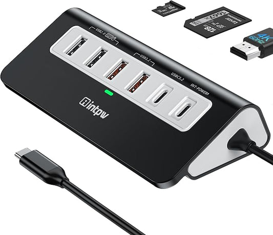 intpw USB C Hub, P9 PRO USB C Hub Multiport Adapter with 4K HDMI, PD 100W, Type-C & 2 USB A 3.2 10Gbps, 2 USB A 2.0, SD/TF Card Reader, Aluminum USB Hub for Laptop, iPhone 17 Series, MacBook, iPad