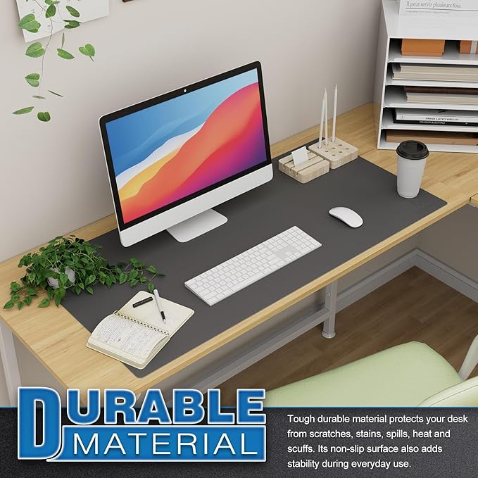 K KNODEL Large Office Leather Desk Mat, Mouse and Keyboard Pad, Computer and Laptop Mat, Desktop Protector and Cover, Writing Pad and Blotter (35.4"x17", Dark Gray)