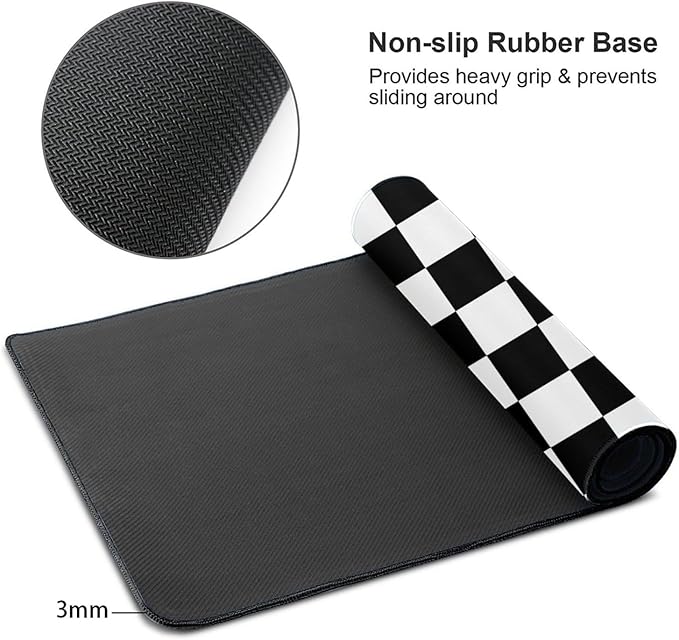 Black and White Checkered Large Mouse Pad & Desk Mat Geometric Plaid Pattern Extended Mousepad Non-Slip Rubber Base Laptop Keyboard Pad for Gaming, Office & Home Decor, XXL - 29.5" X 15.8"