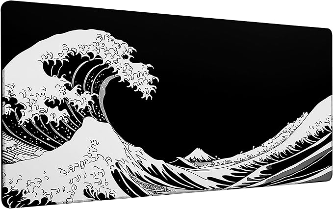 Dark Wave Mouse Pad,35.4 x 15.7 Inch Large Mouse Mat Non-Slip Rubber Stitched Edges for Writing Desk,Office,Home,Laptop