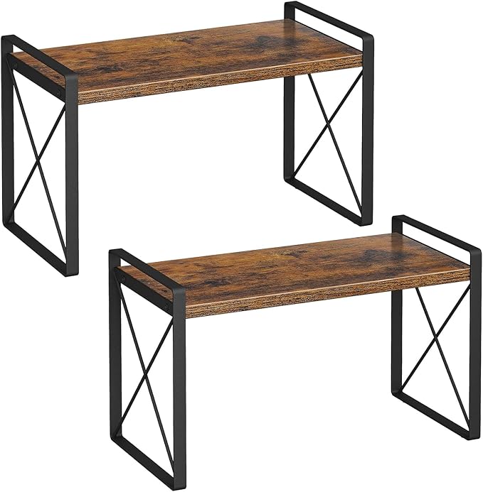 Giikin Kitchen Countertop Organizer, Set of 2 Kitchen Counter Shelf, Spice Rack Riser Shelf for Cabinet Desk Counter (7.8" D x 15.7" W x 18.8" H, Rustic Brown)
