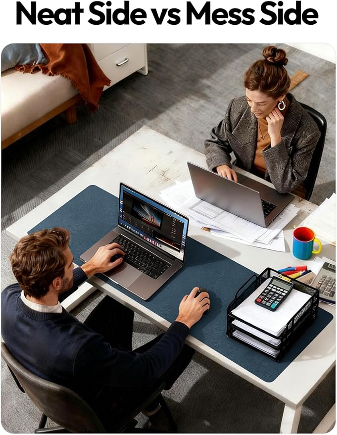 YSAGi Leather Desk Protector, Office Mat, Large Mouse Mat, Non-Slip PU Leather Blotter, Laptop Desk Mat, Waterproof Writing Pad for Office and Home(Dark Blue, 42" x 17.2")