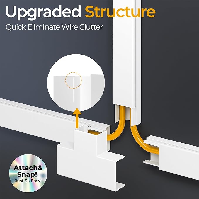 56.7in Cable Hider Cord Hider, Wire Covers for 2-4 Cords on Wall, Premium Cord Covers for Wires on Wall, Easy Set-up Wire Hider to Hide Tv Wires, Lamp, Speaker Cords, W0.95 H0.55in, White