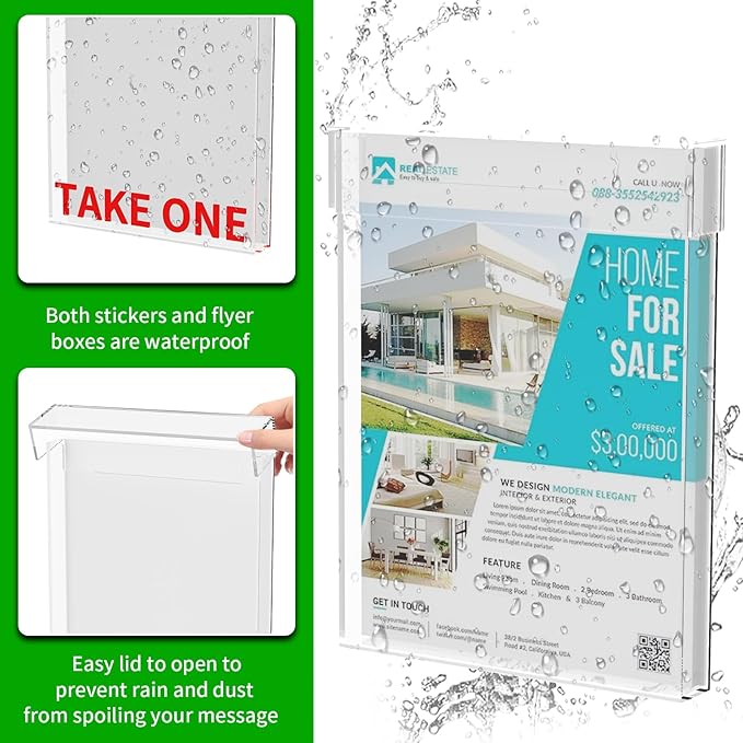 Outdoor Permit Brochure Box，Real Estate Flyer Box Waterproof with Lid-Take One Document Holder Can Hold 180, 8.5 x 11 Documents, Flyers & Brochures or Other Outdoor Marketing Needs