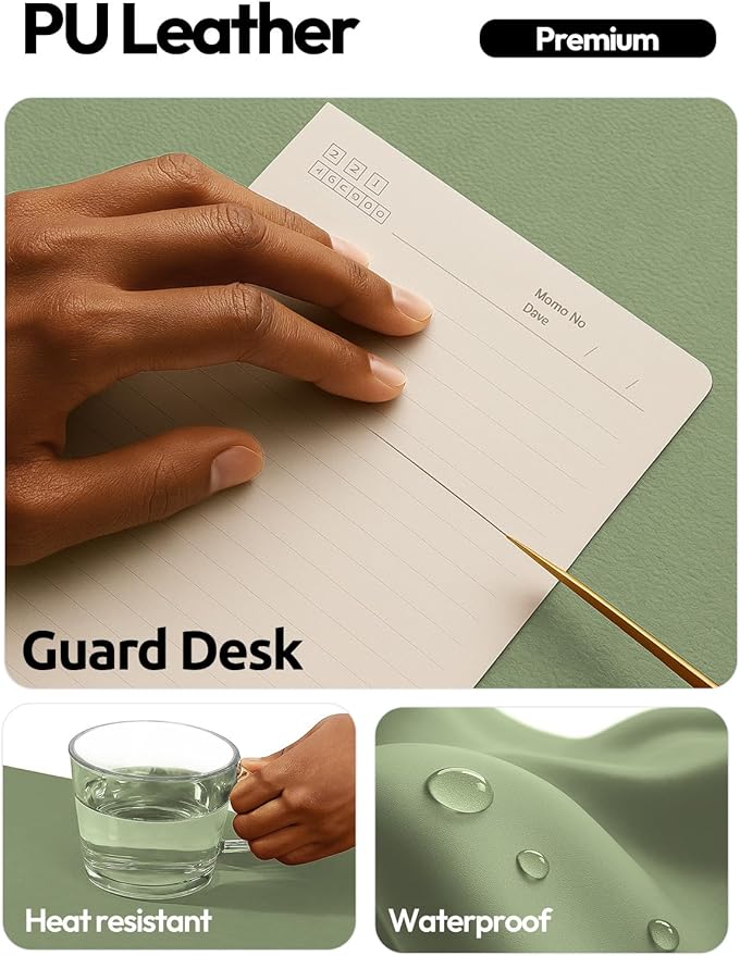 YSAGi Leather Desk Protector, Office Mat, Large Mouse Mat, Non-Slip PU Leather Blotter, Laptop Desk Mat, Waterproof Writing Pad for Office and Home(Bamboo Green, 42" x 17.2")
