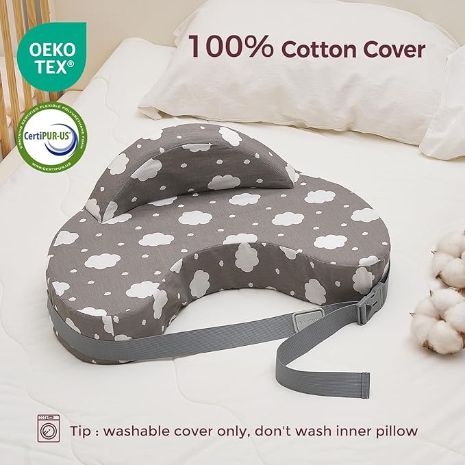 Momcozy Innovative Safety Guard Nursing Pillow - Firm & Springy Memory Foam - Stable, Ergonomic Support & Comfort - Wider Breastfeeding Cushion, Adjustable, Removable Cover, Baby Safety Certified
