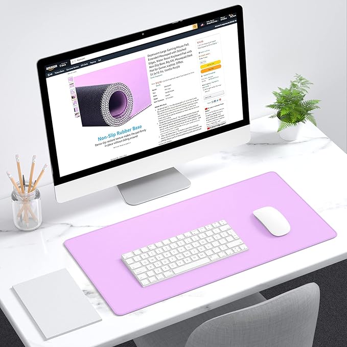 Dapesuom Large Mouse Pad, Extended Gaming Mouse Mat with Stitched Edges, Full Size Desk Mats with Non-Slip Base, Computer Big Desktop Keyboard Pad for Gamer, Laptop, Office, 23.6 x 11.8 in, Purple