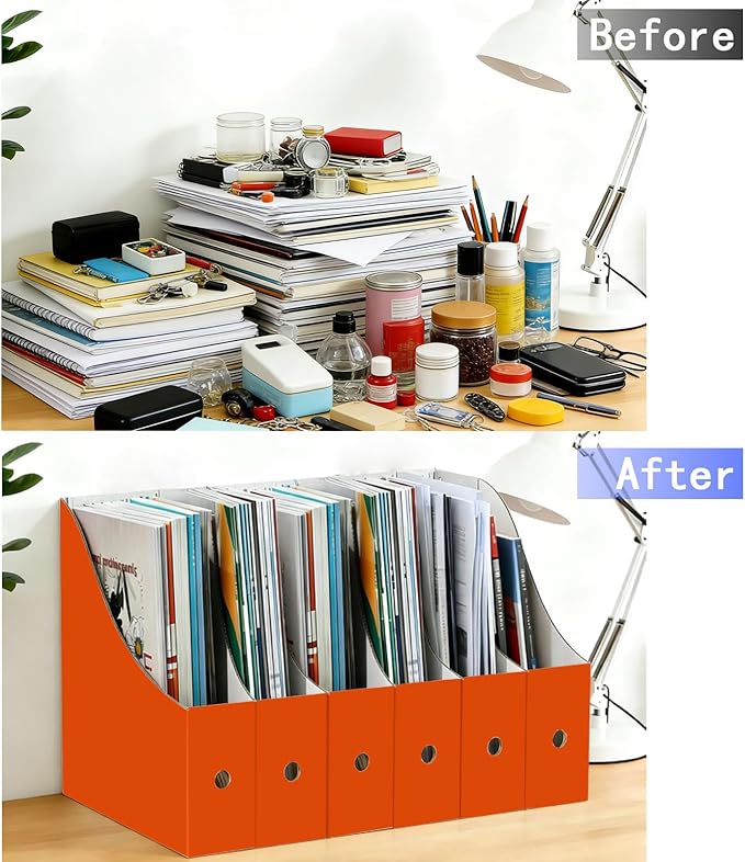 Limitliho 24 Pack Cardboard Magazine File Holder, Sturdy Book Bins for Classroom, Vertical File Folder Organizer, 10.6'' 10.2'' 3.5'' Inch Magazine Rack (Orange-Red)