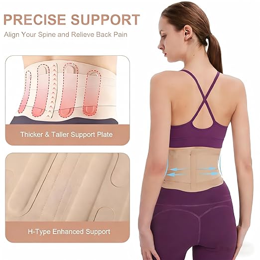 RANDY SUN Lower Back Brace for Female Workers - Breathable & Lightweight Posture Corrector, Adjustable andInvisible for Daily Wear Pain-Free All Day Wear, Beige,M-L