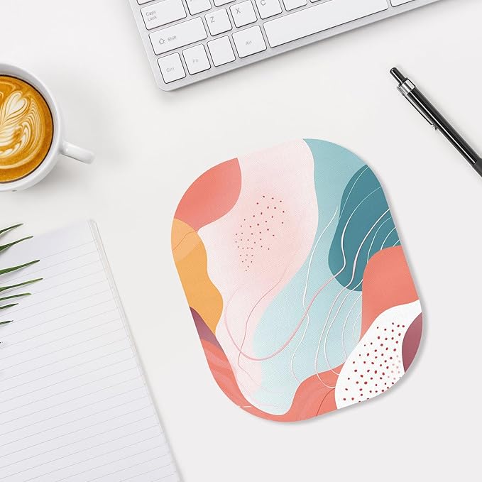 Small Mouse Pad, 6 x 7 Inch, Oval Mini Mouse Pad with Non-Slip Rubber Base for Laptop Wireless Mouse Keyboard Tray Mousepad, Abstract Styles