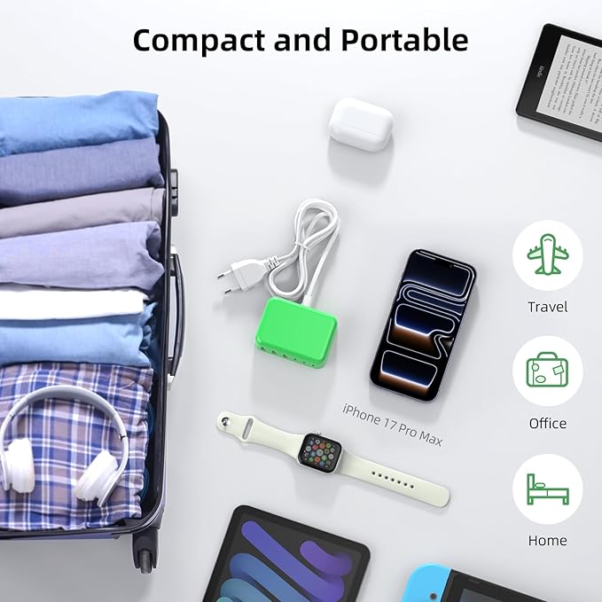 6 in 1 USB Charger, Charging Station for Multiple Devices, 100W Fast Charging Blocks with Type C Ports, USB Charging Hub Organizer Multiport Power Strip for iPhone, Ipad, Kindle, Travel Accessories