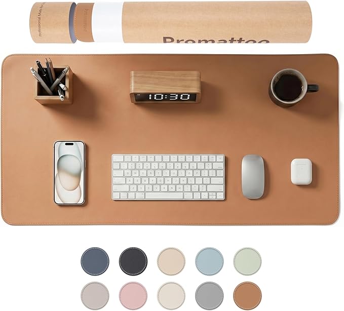 Large Desk Pad Non-Slip Desk Mat Protector for Keyboard Mouse Waterproof Vegan Leather Surface Faux Leather Laptop Mat Smooth Mouse Pad Premium Gift Tube Caramel Brown 39" x 17"