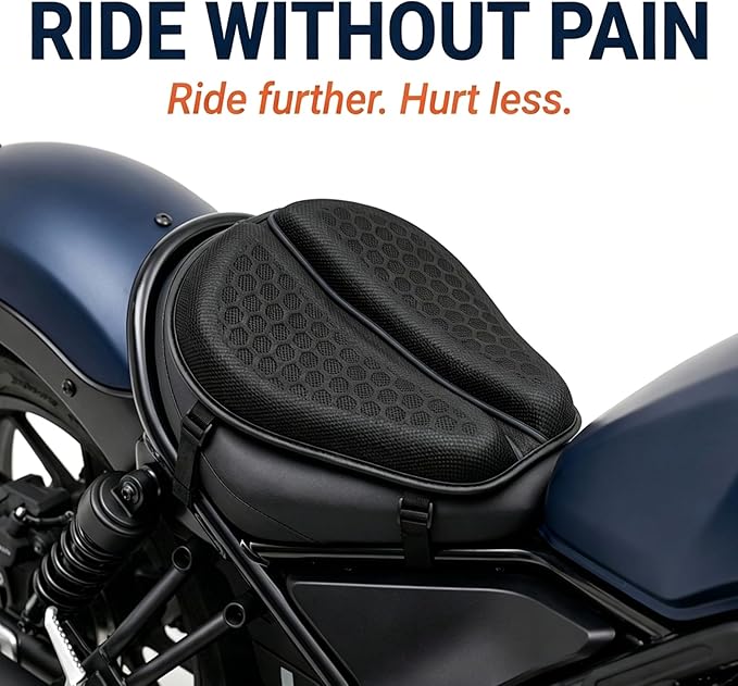 Motorcycle Seat Cushion, 100% Gel Rider Cushion, Universal Non-Slip Grip Ergonomic Motorcycle Seat Pad, 3D-Honeycomb Structure TPE Shock Absorption Breathable Seat Pad for Long Rides