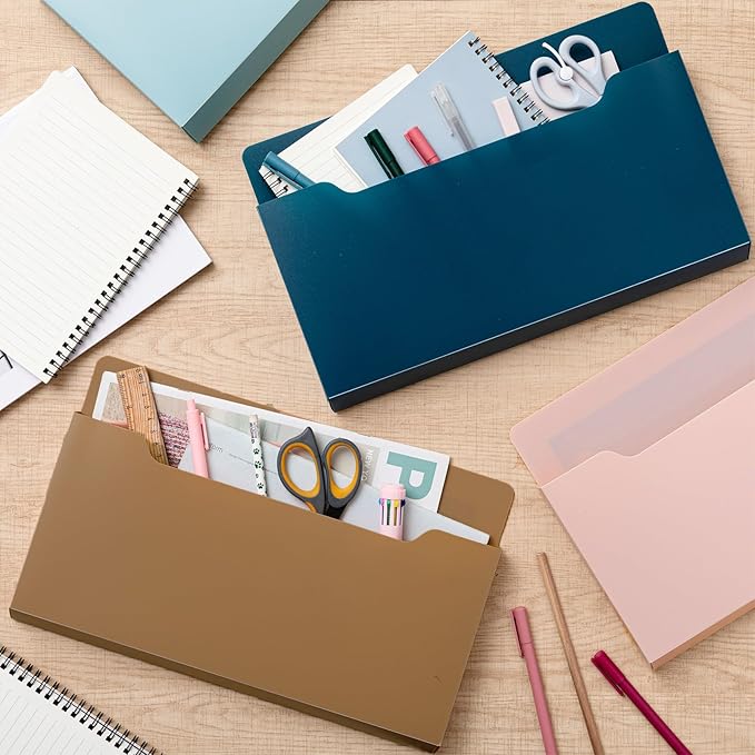 Fuutreo 6 Pcs Magnetic Wall File Organizer Magnetic Wall File Holder Refrigerator Magazine Holder for Mail Letters Paper(Mocha Mousse Color,Horizontal-large)
