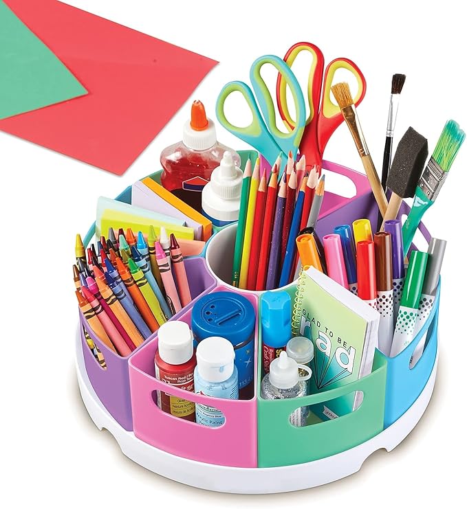 Learning Resources Create-a-Space Storage Center Pastel - Rotating Caddy Organizer for Kids, Art Supply Organizers for Markers, Pens and Pencils, Classroom Table Caddy for Teachers